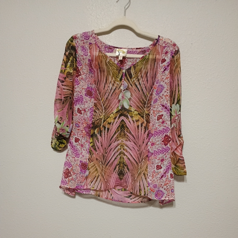 Fig and Flower Pink and Green Patterned Blouse
